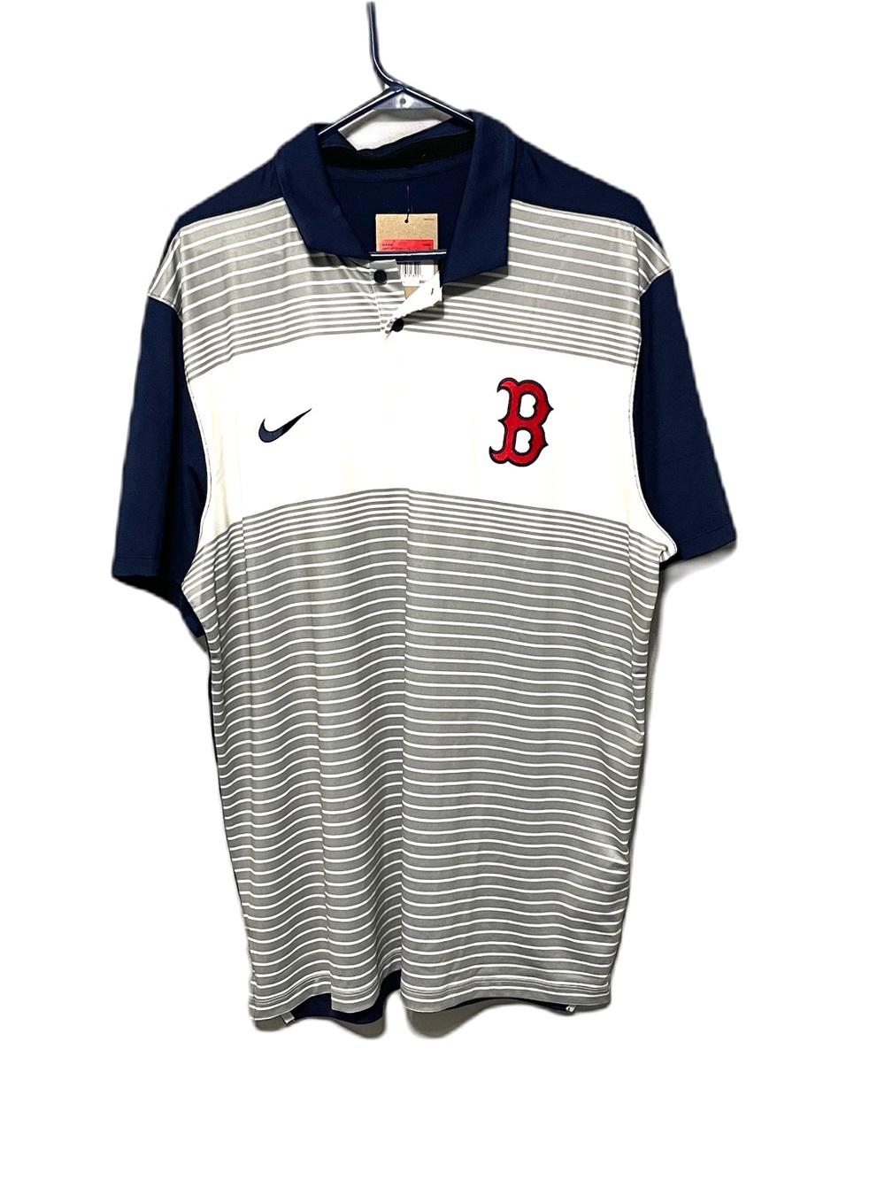 Nike Vapor Boston Red Sox Dri Fit Polo Shirt Blue White Stretch NWT Mens Large